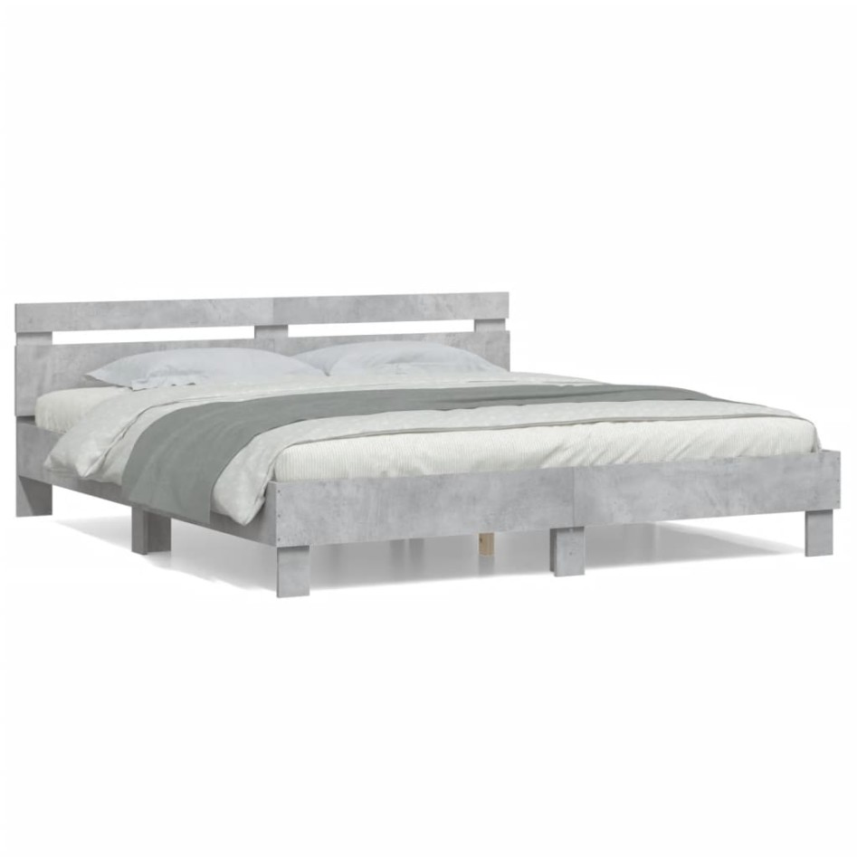 Cama con cabecero madera de ingeniería gris hormigón 180x200