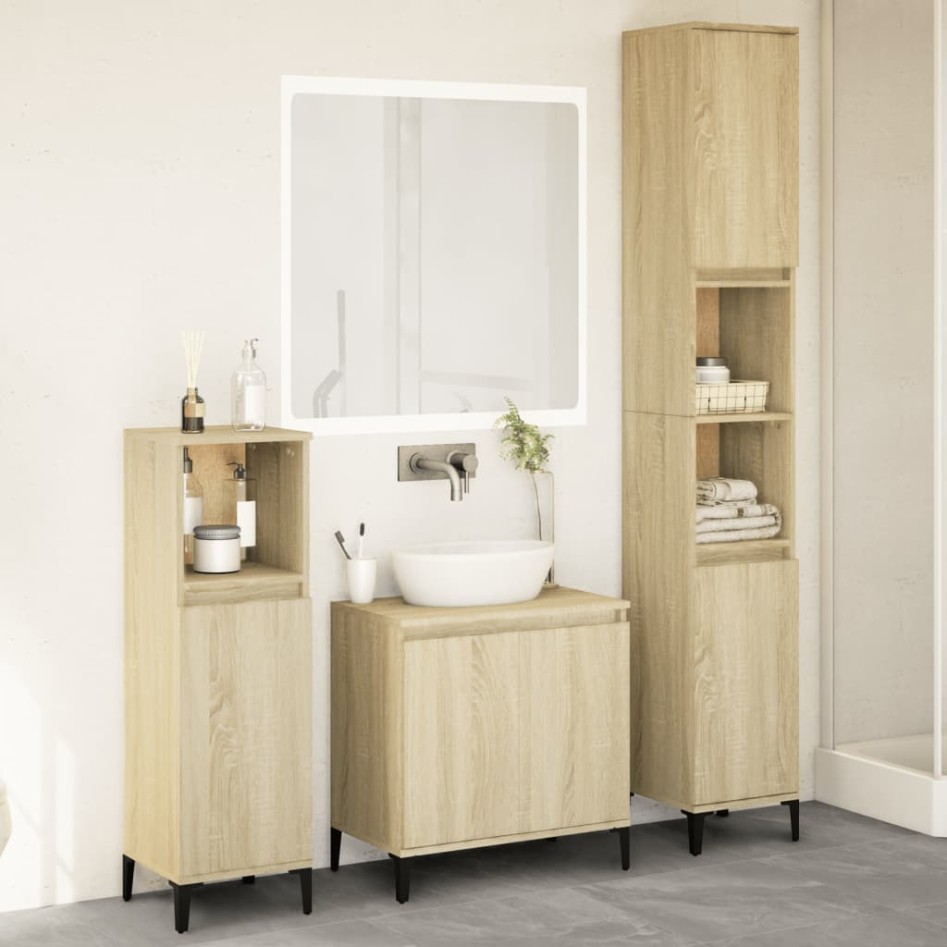 Set de muebles de baño 3 pzas madera contrachapada roble