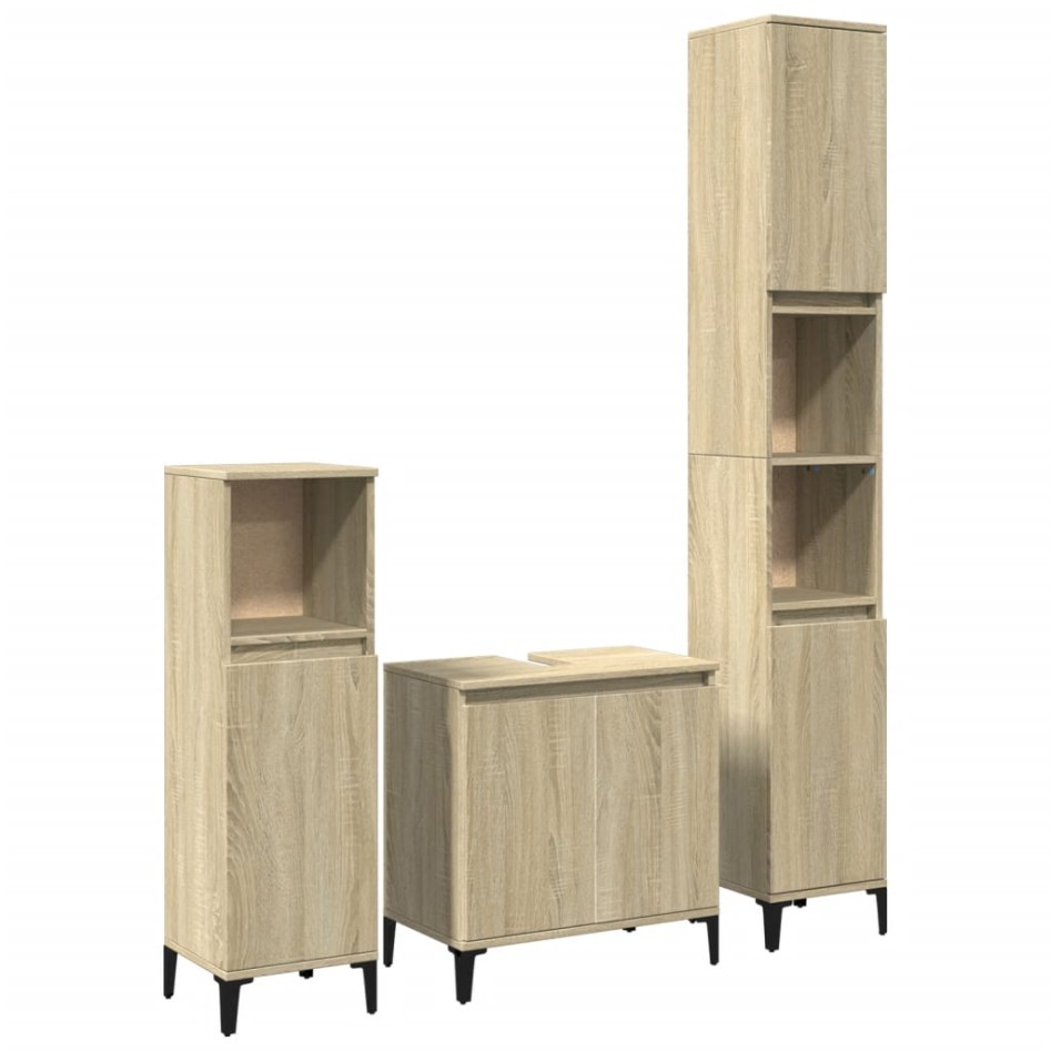 Set de muebles de baño 3 pzas madera contrachapada roble