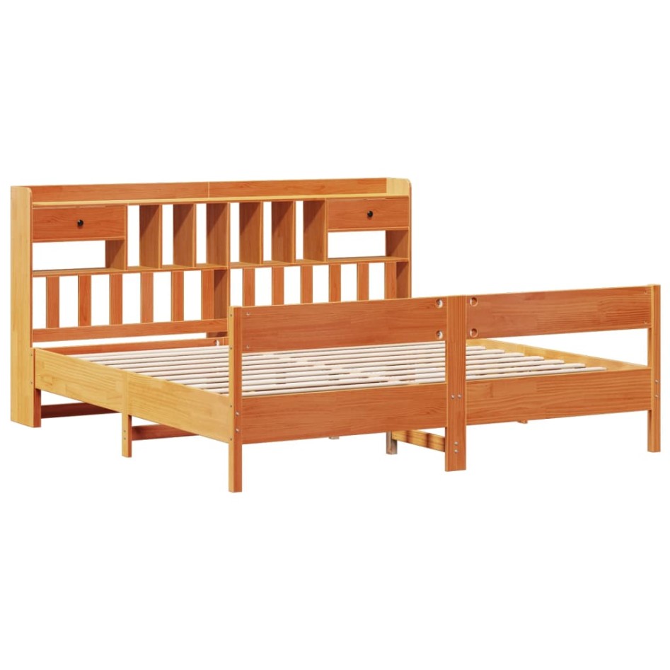 Cama con estantería sin colchón madera maciza marrón