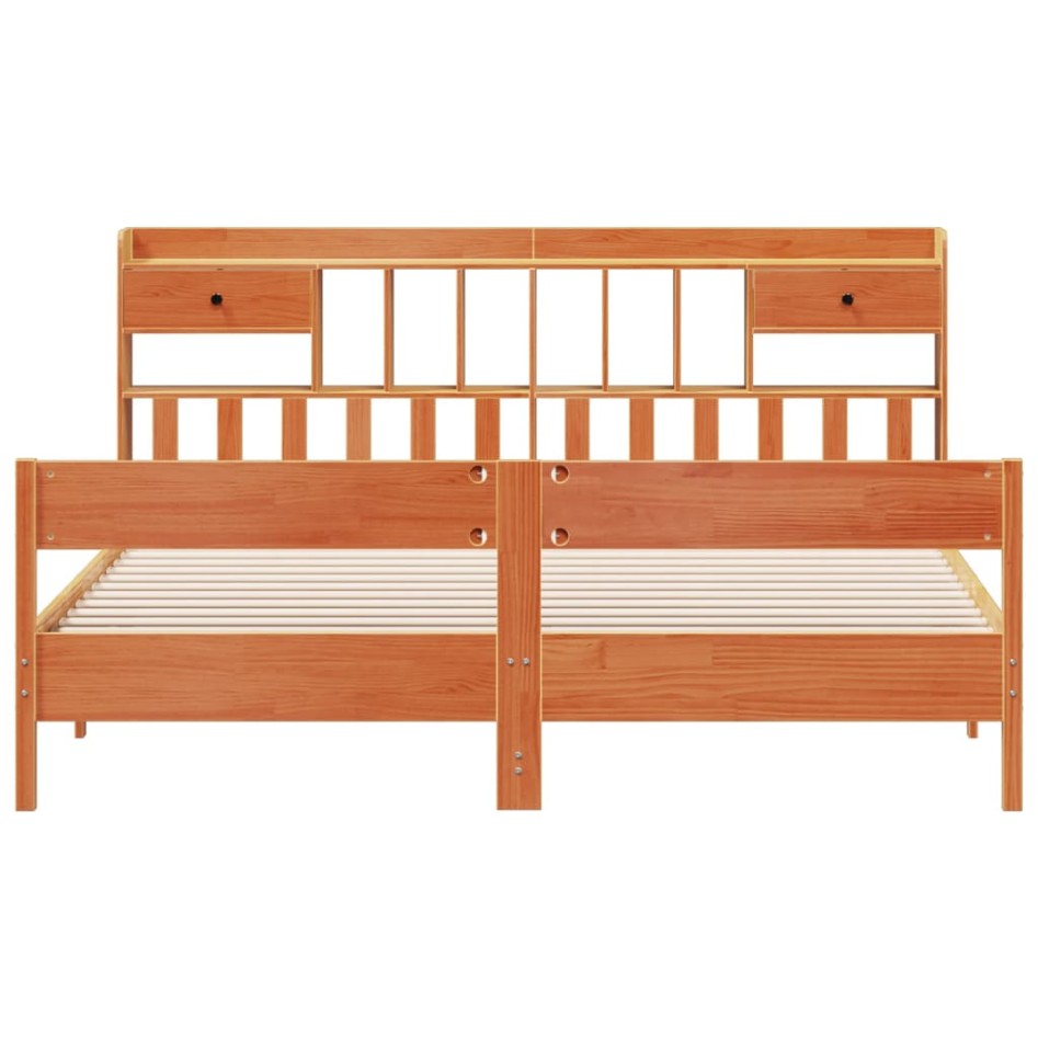 Cama con estantería sin colchón madera maciza marrón