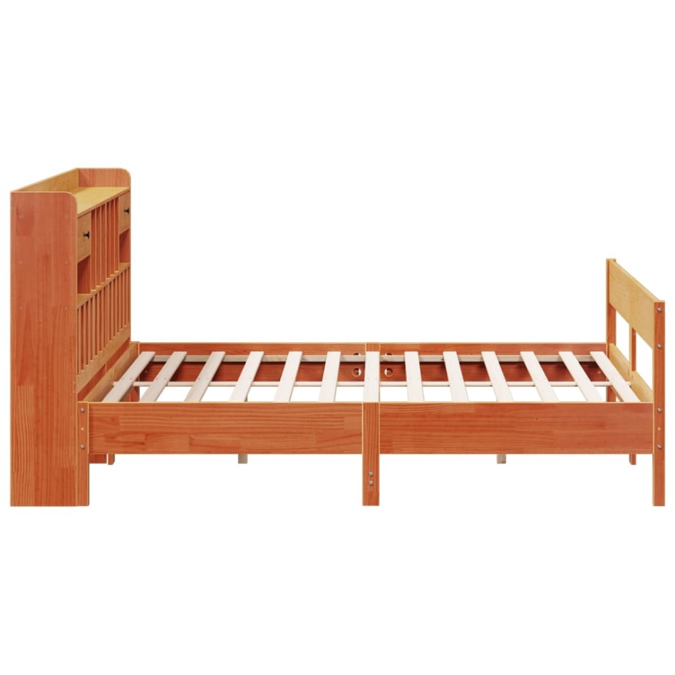 Cama con estantería sin colchón madera maciza marrón