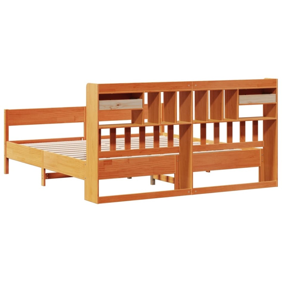 Cama con estantería sin colchón madera maciza marrón