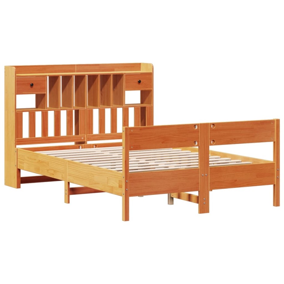 Cama con estantería sin colchón madera maciza marrón 150x200
