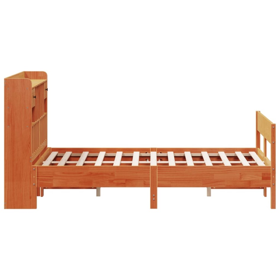 Cama con estantería sin colchón madera maciza marrón 150x200