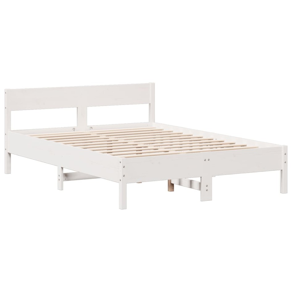 Cama con estantería sin colchón madera maciza blanca 140x200