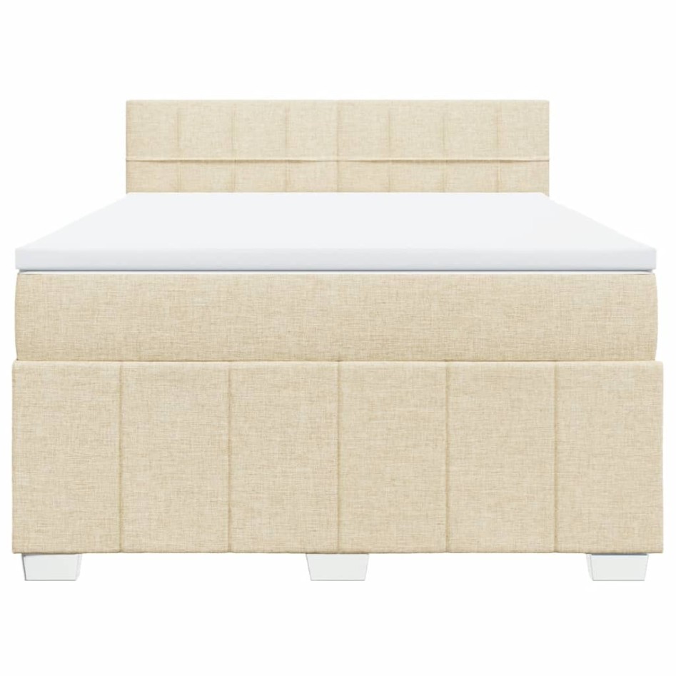 Cama box spring con colchón tela color crema 140x200