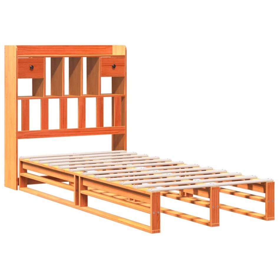 Cama con estantería sin colchón madera maciza marrón 100x200