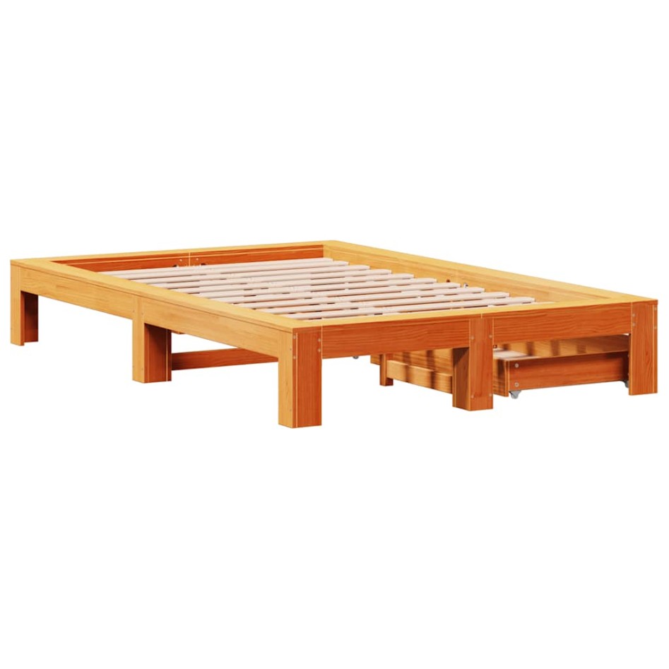 Cama sin colchón madera maciza de pino marrón cera 120x200