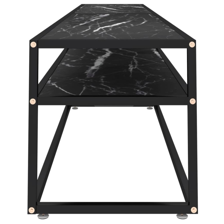 Mueble de TV vidrio templado color mármol negro 220x40x40,5