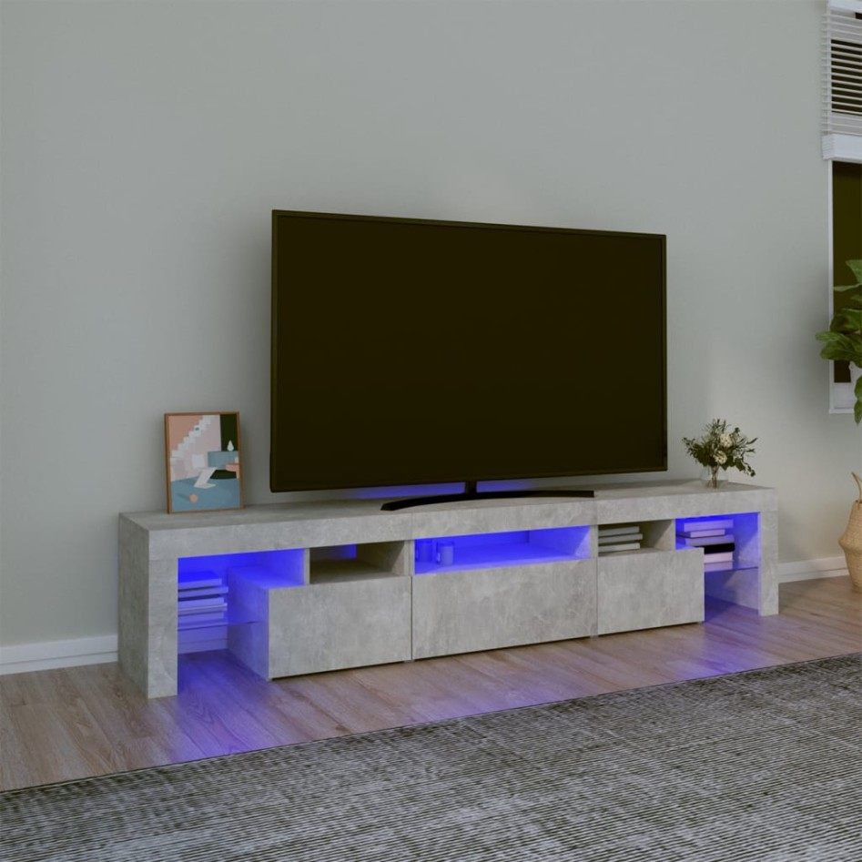 Mueble de TV con luces LED gris hormigón 200x36,5x40