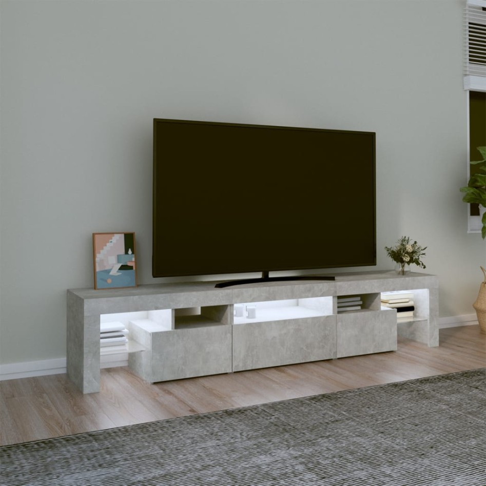 Mueble de TV con luces LED gris hormigón 200x36,5x40
