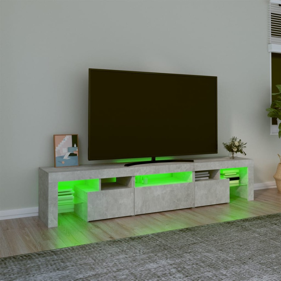Mueble de TV con luces LED gris hormigón 200x36,5x40