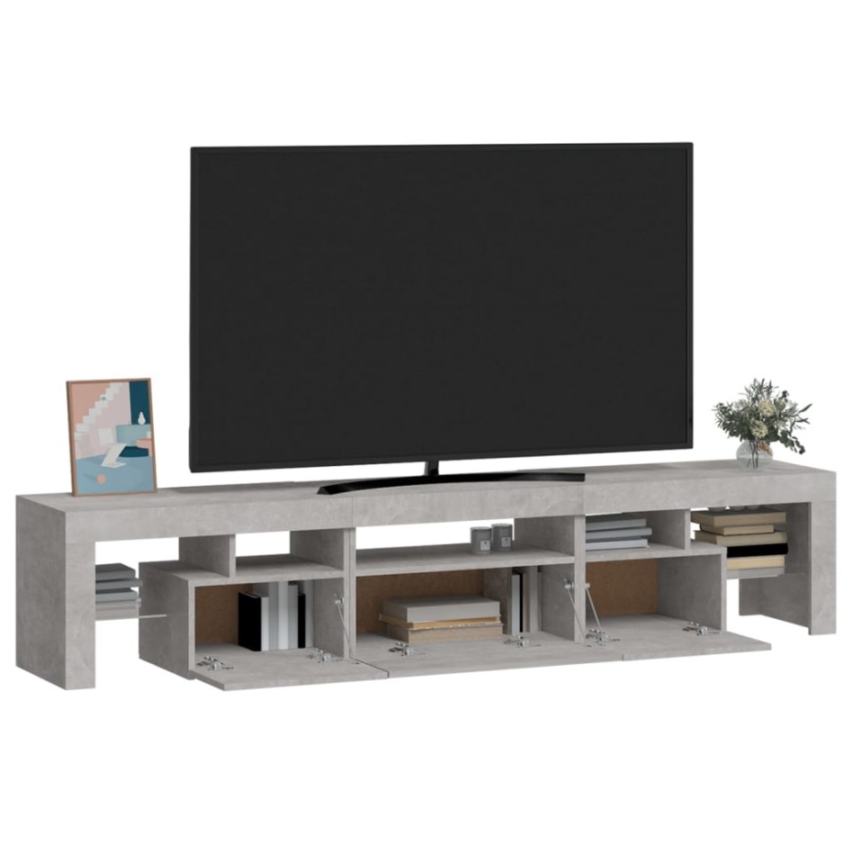Mueble de TV con luces LED gris hormigón 200x36,5x40