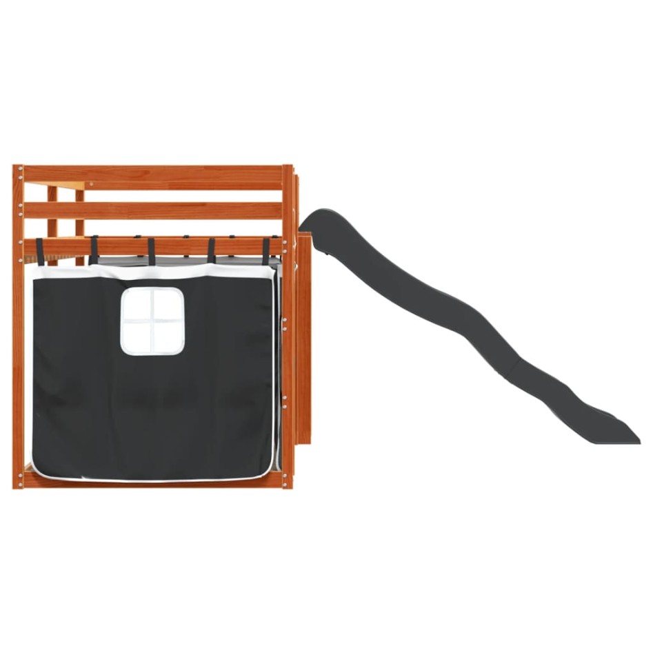 Litera con tobogán y cortinas blanco y negro 90x200