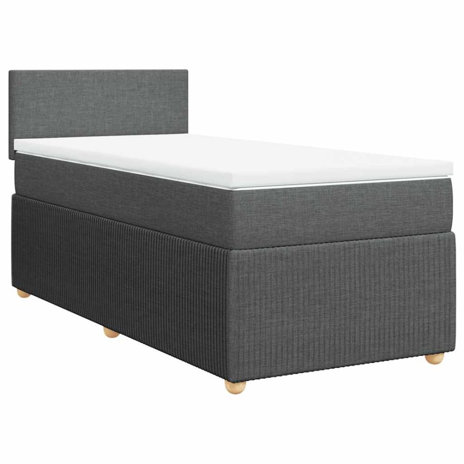 Cama box spring con colchón tela gris oscuro 80x200
