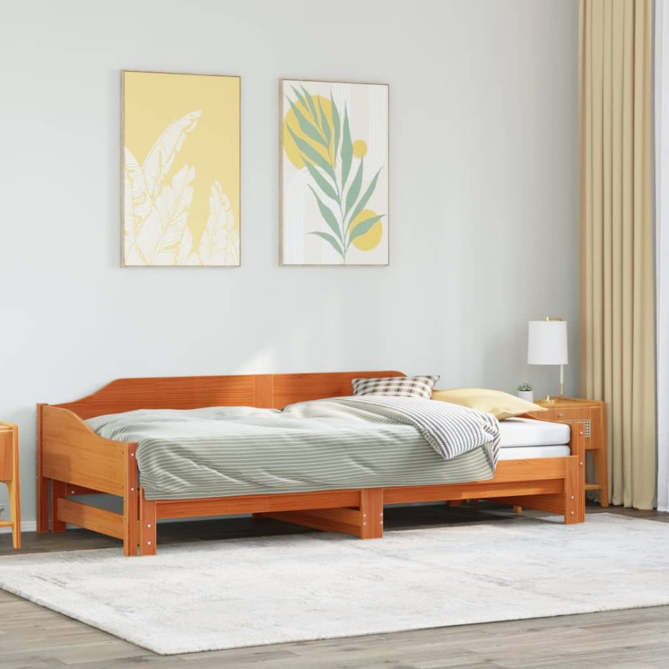 Sofá cama nido madera maciza de pino marrón cera 80x200