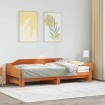 Sofá cama nido madera maciza de pino marrón cera 80x200 cm