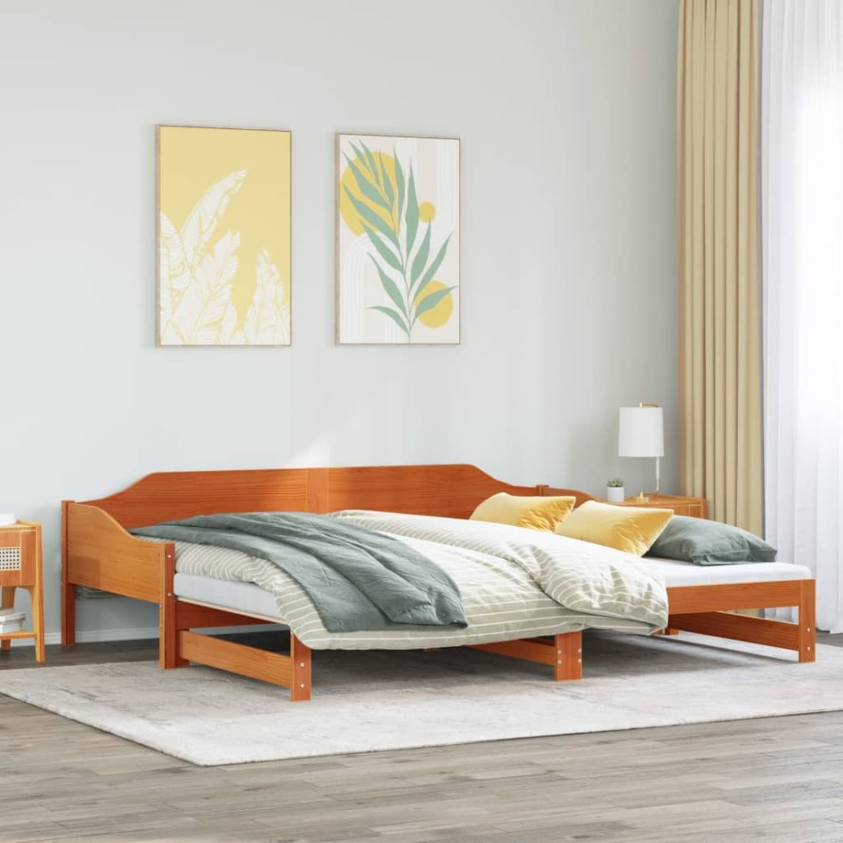 Sofá cama nido madera maciza de pino marrón cera 80x200