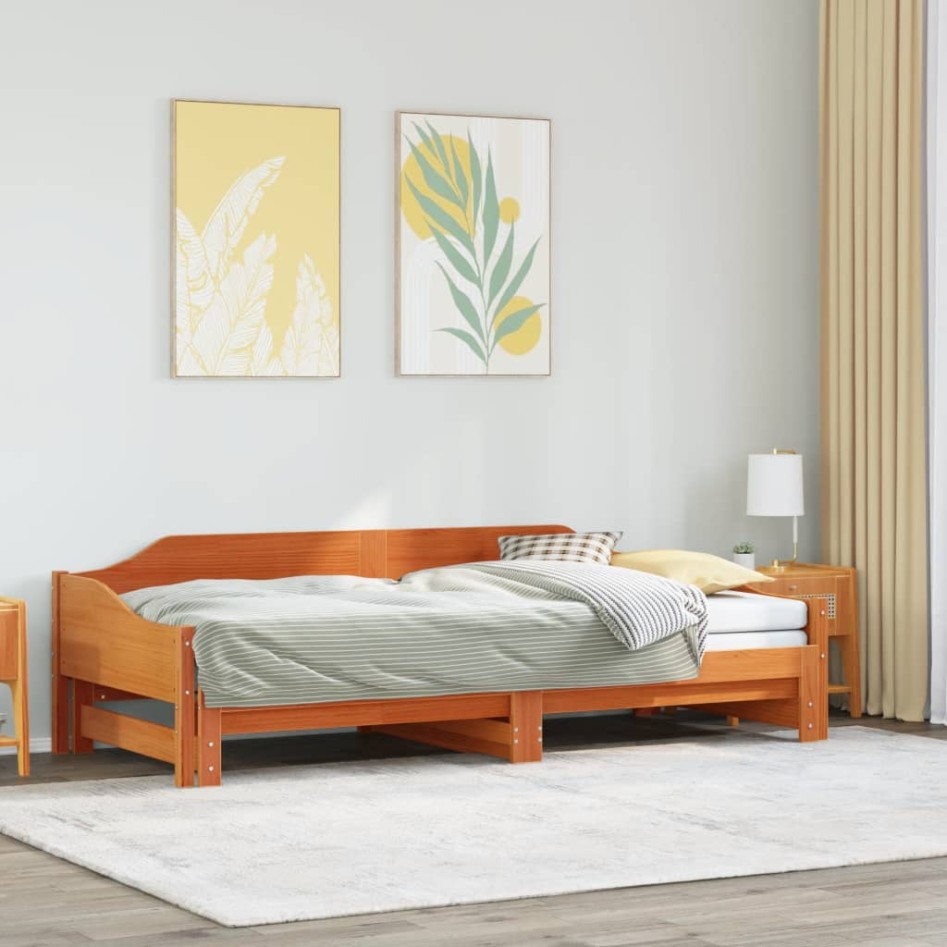 Sofá cama nido sin colchón madera maciza marrón cera 90x190