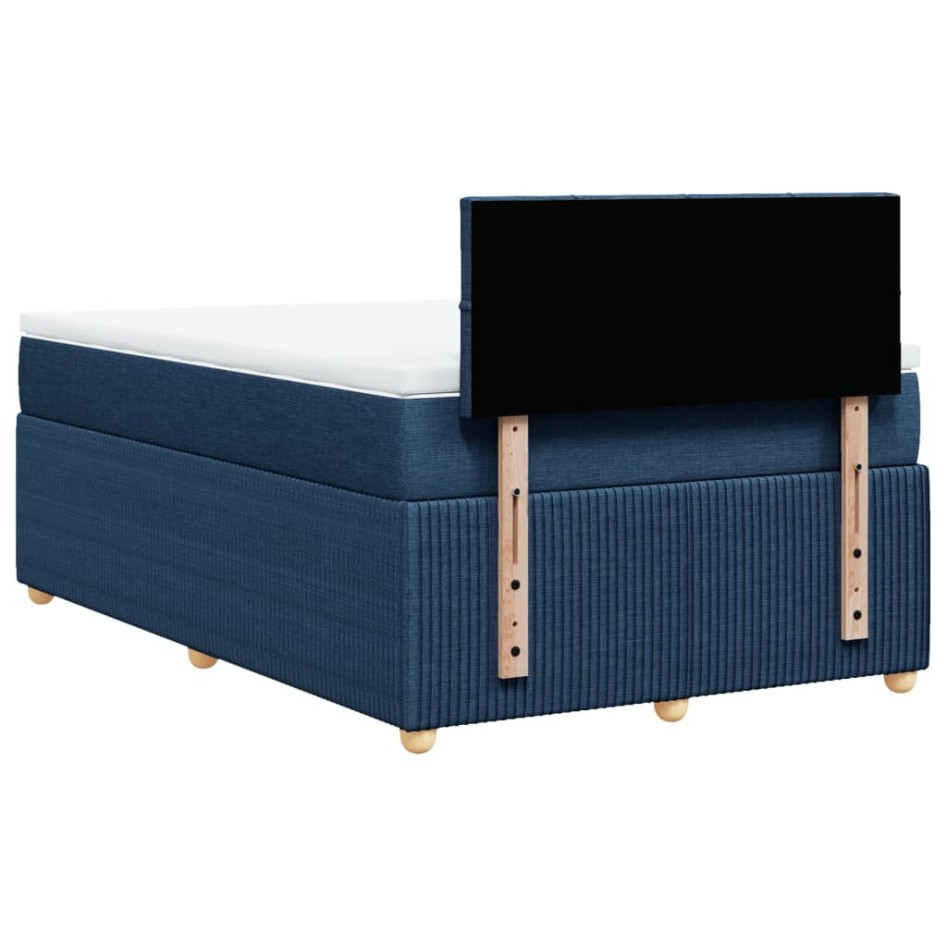 Cama box spring con colchón tela azul 120x190