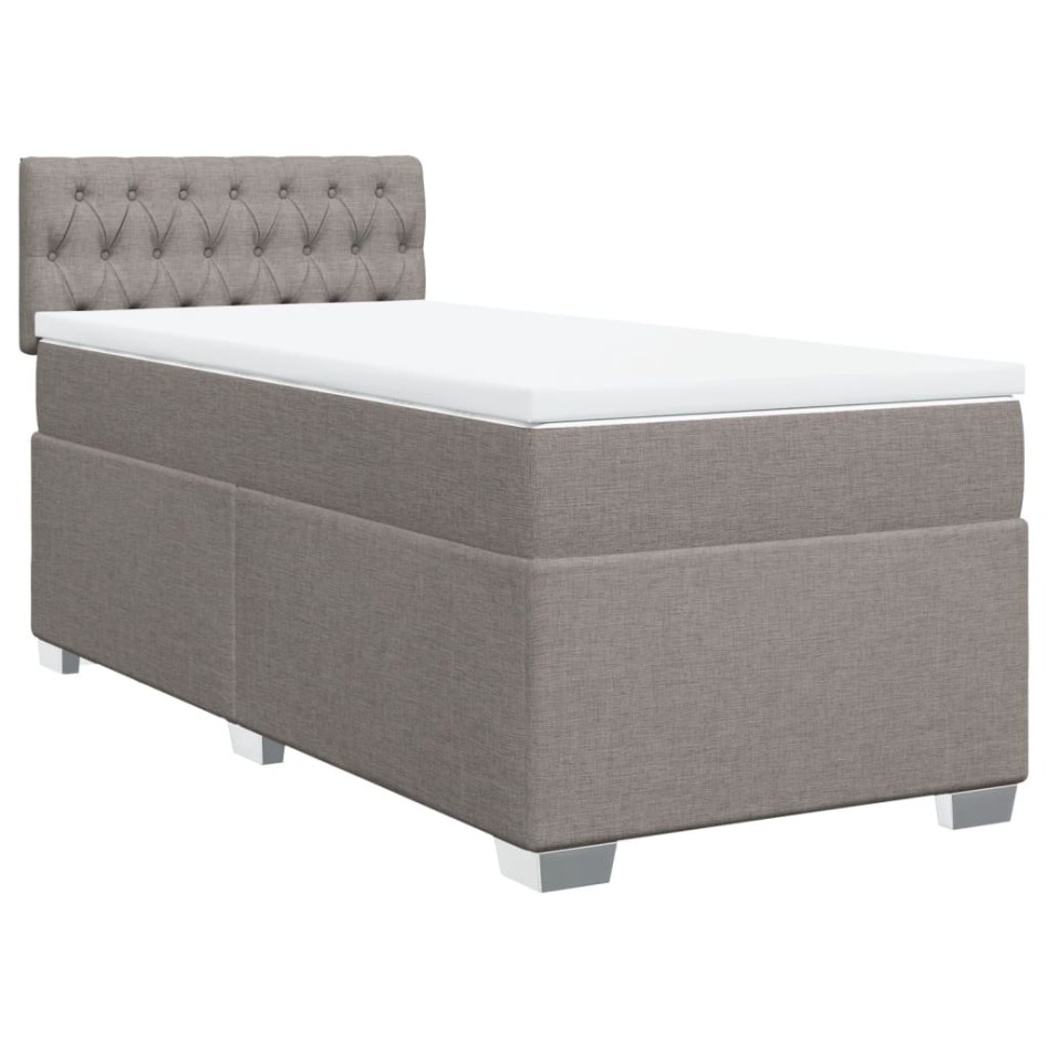Cama box spring con colchón tela gris taupe 100x200