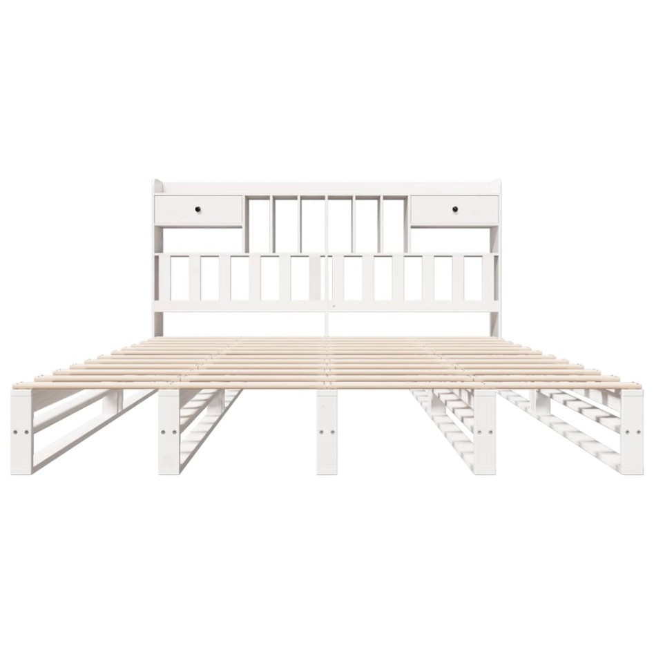 Cama con estantería sin colchón madera maciza blanca 180x200