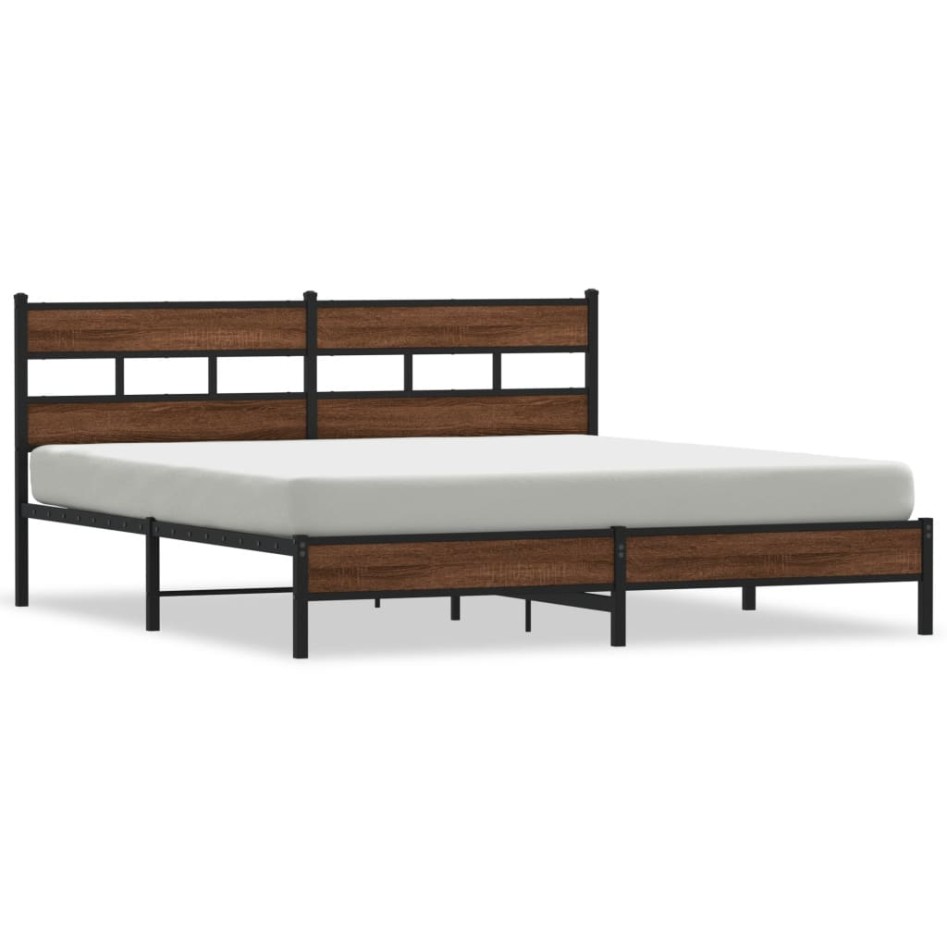 Estructura de cama sin colchón metal roble marrón 200x200