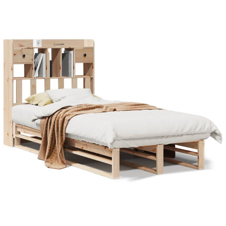 Cama con estantería sin colchón madera maciza de pino 75x190