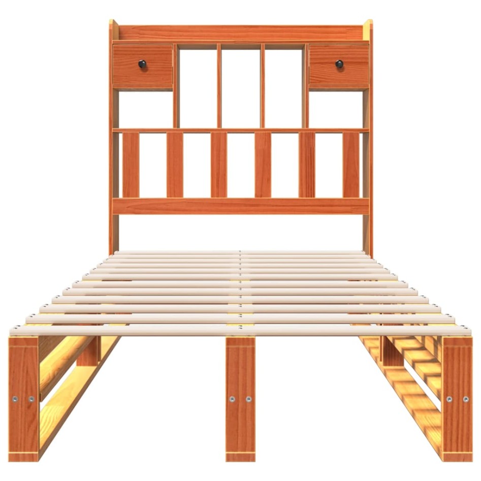 Cama con estantería sin colchón madera maciza marrón 75x190
