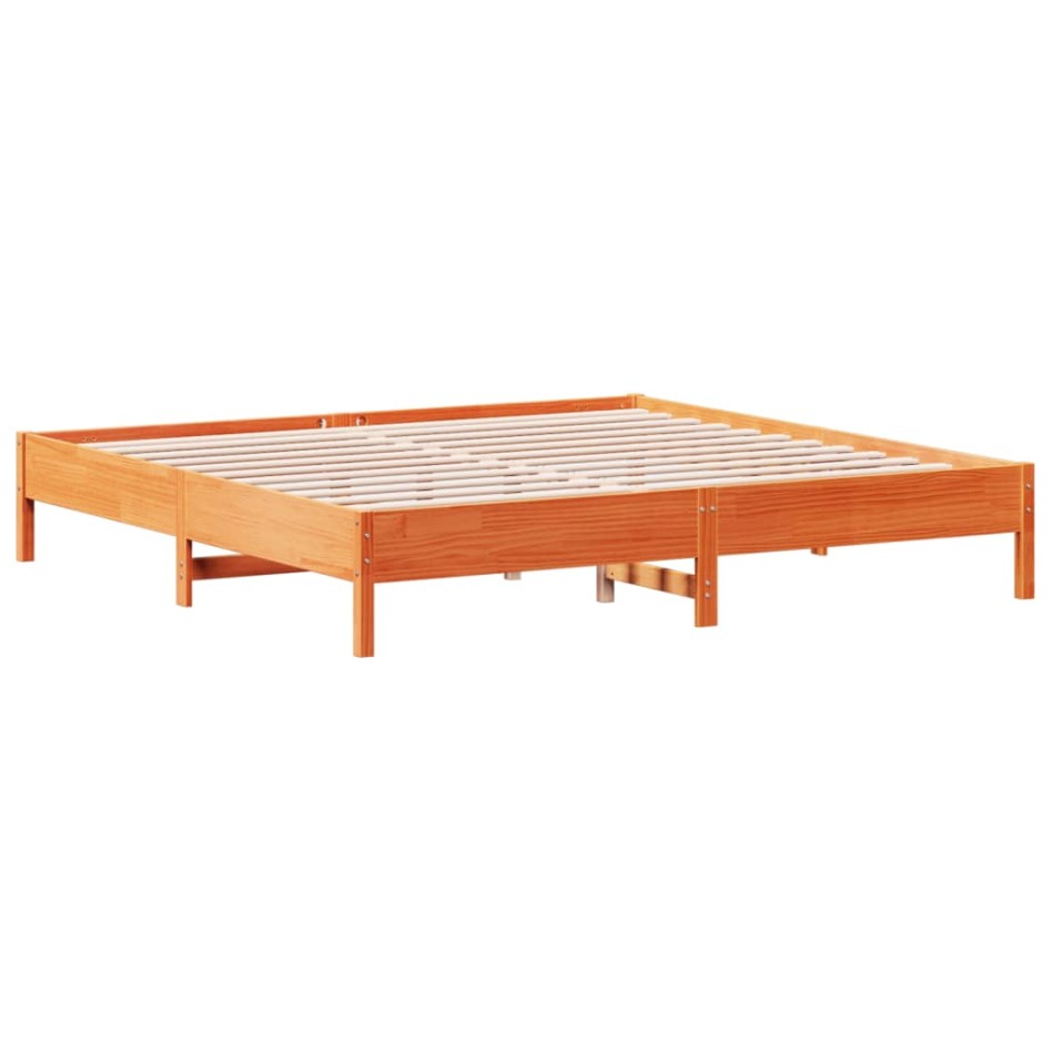 Cama sin colchón madera maciza de pino marrón cera 200x200