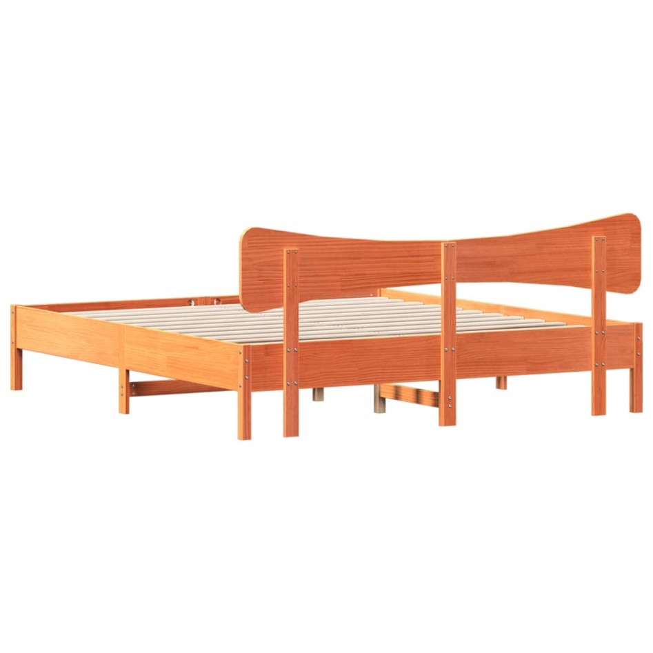Cama sin colchón madera maciza de pino marrón cera 200x200