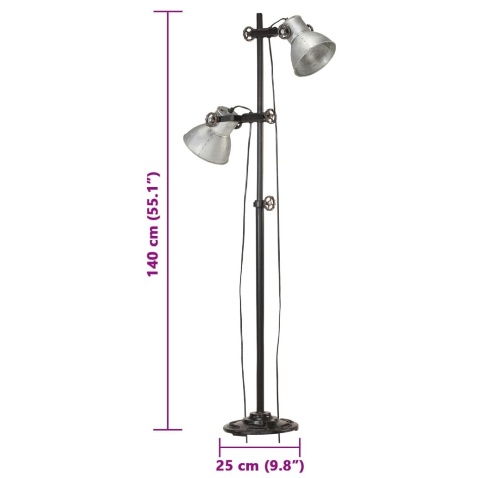 Lámpara de pie 2 pantallas plateada hierro fundido