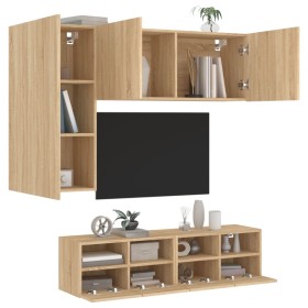 Muebles de TV de pared 4 pzas madera de ingeniería roble