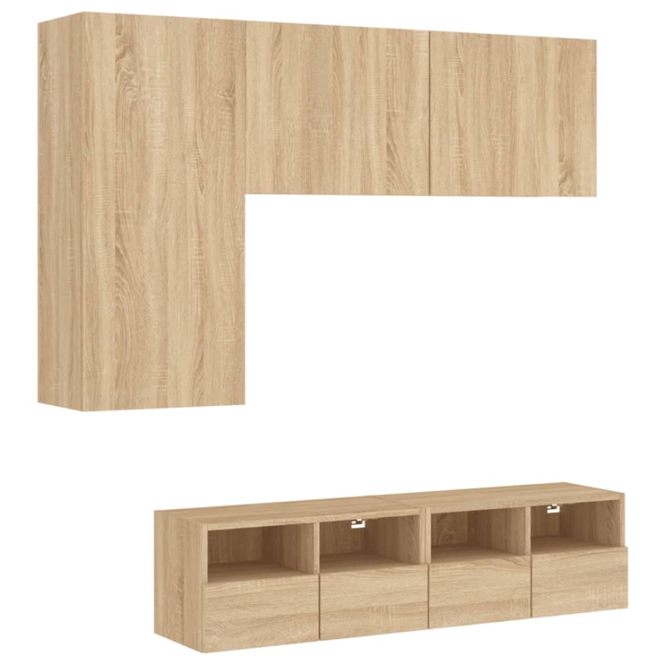 Muebles de TV de pared 4 pzas madera de ingeniería roble