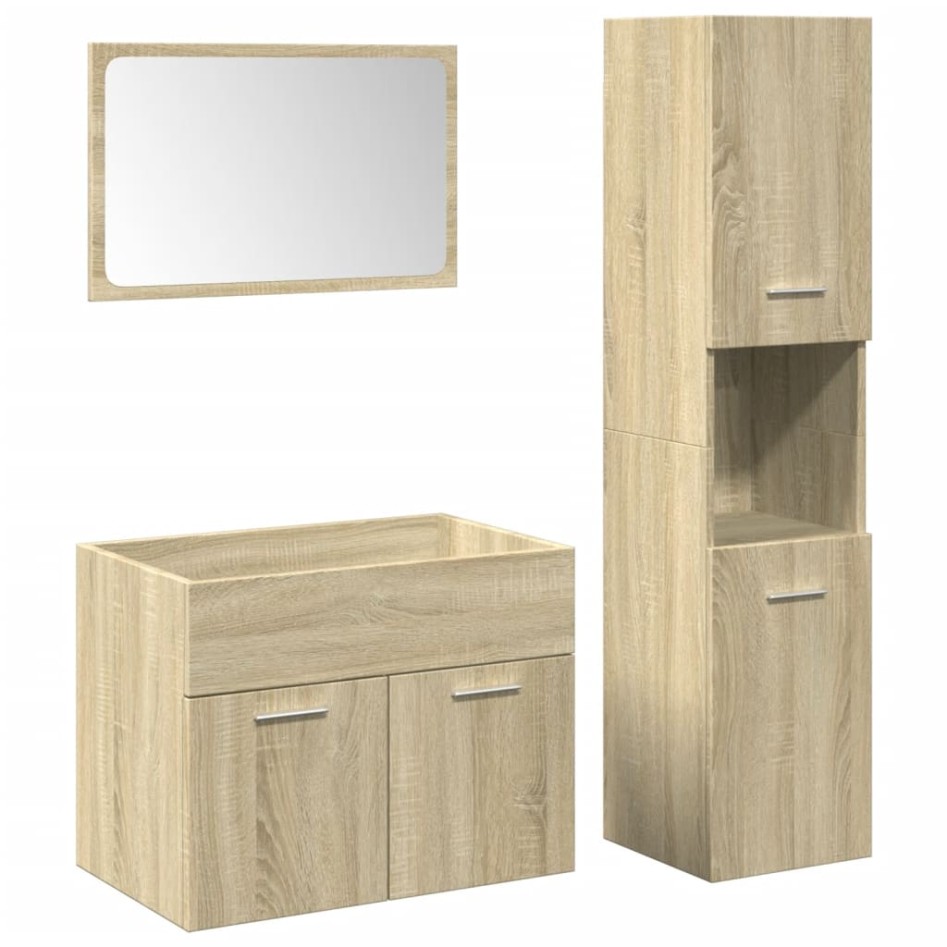 Set de muebles de baño 3 pzas madera contrachapada roble