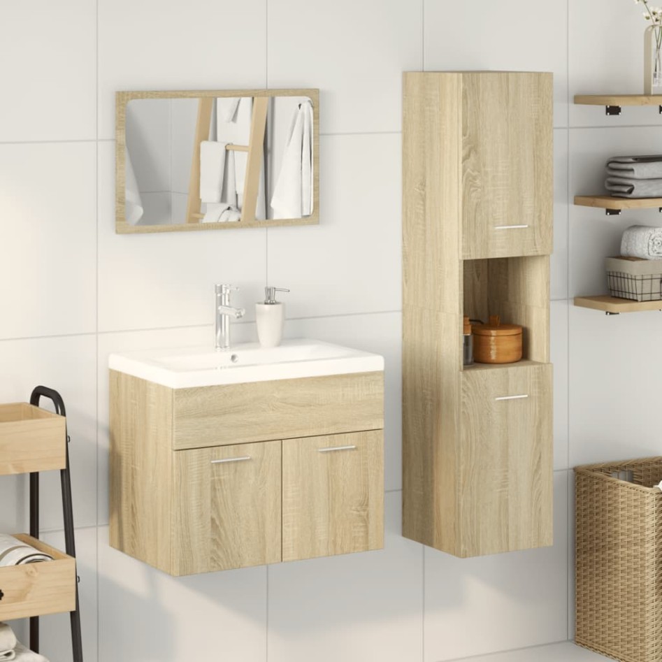 Set de muebles de baño 3 pzas madera contrachapada roble