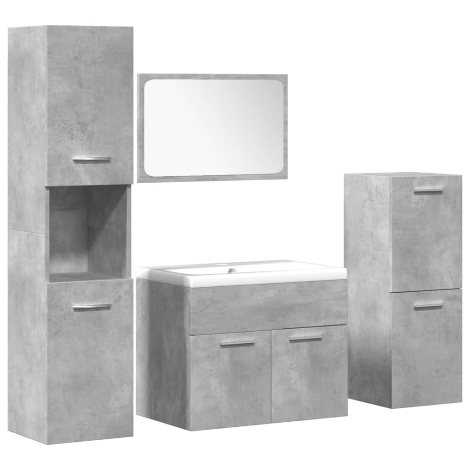 Set muebles de baño 5 piezas madera ingeniería gris