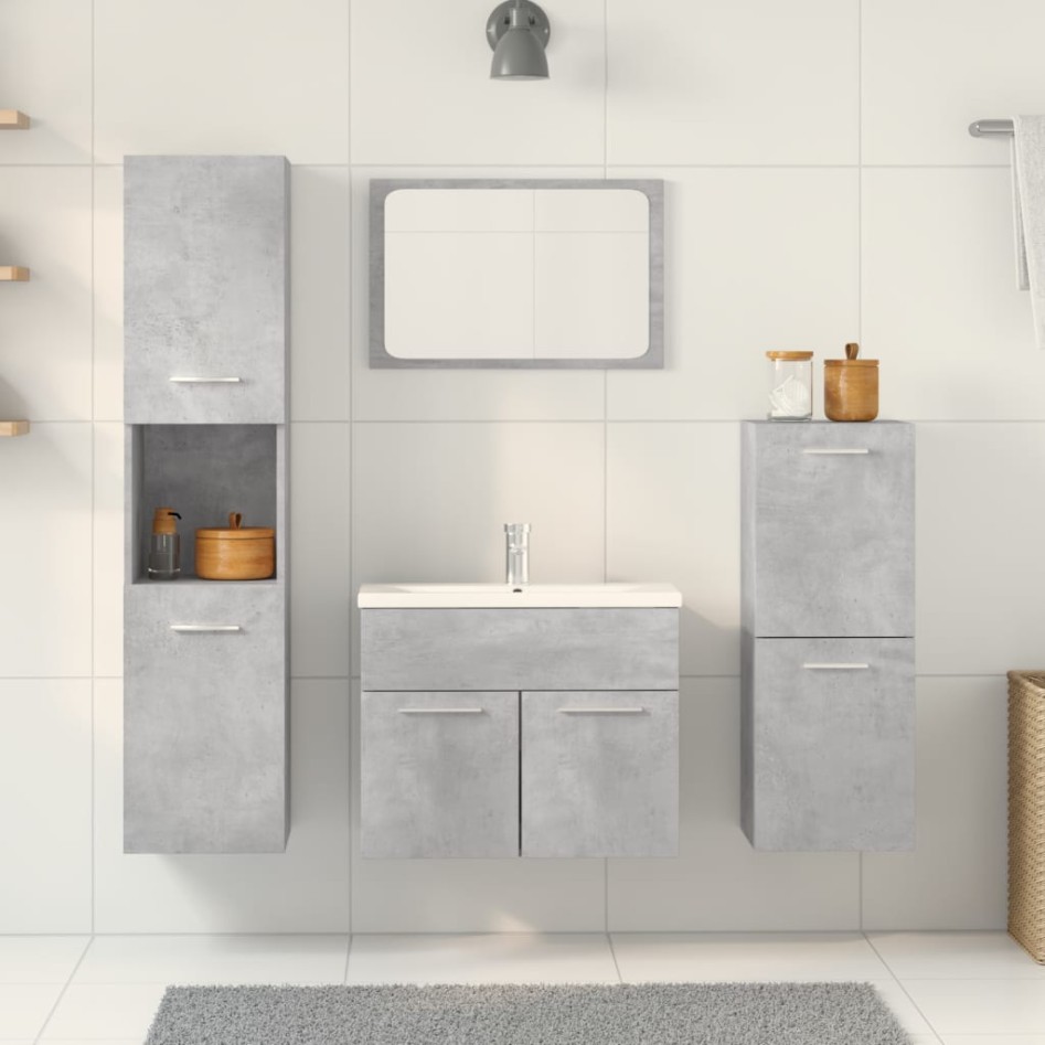 Set muebles de baño 5 piezas madera ingeniería gris