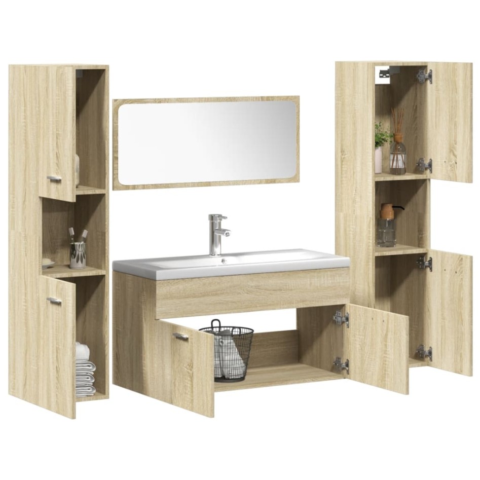 Juego de muebles de baño 5 pzas madera ingeniería roble