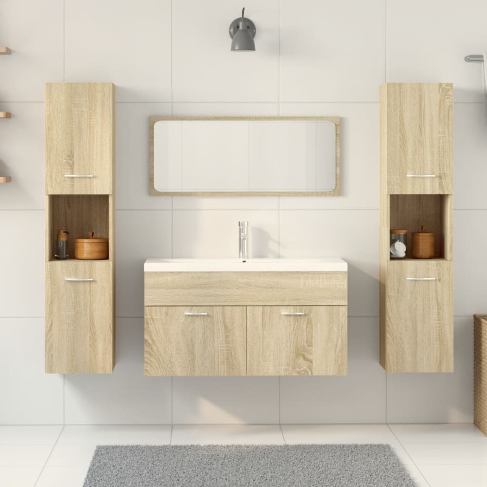Juego de muebles de baño 5 pzas madera ingeniería roble