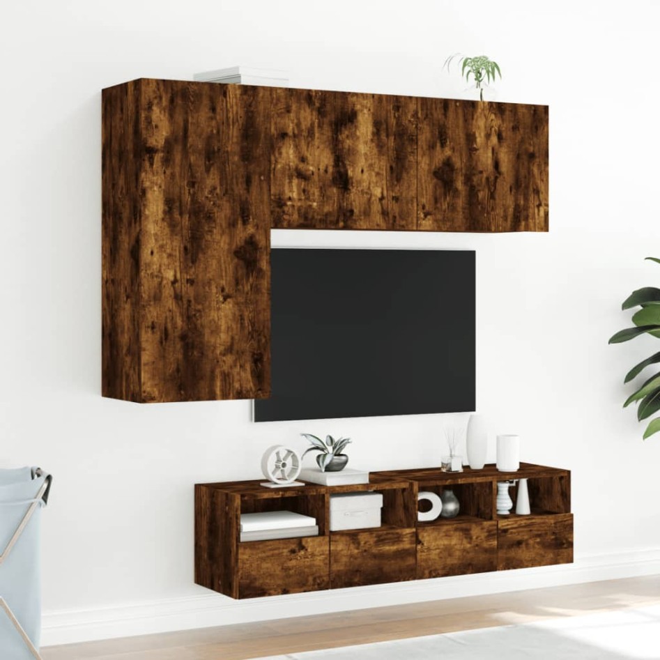 Muebles de TV de pared 4 pzas madera ingeniería roble