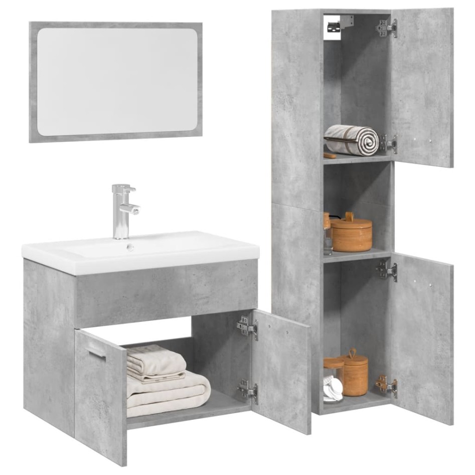 Juego muebles de baño 4 pzas madera contrachapada gris