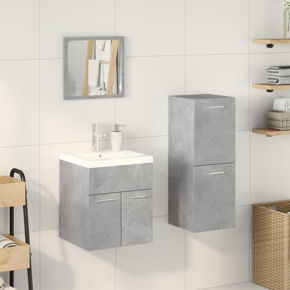 Juego muebles de baño 4 pzas madera contrachapada gris