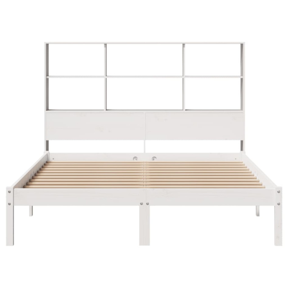 Cama con estantería sin colchón madera maciza blanca 150x200