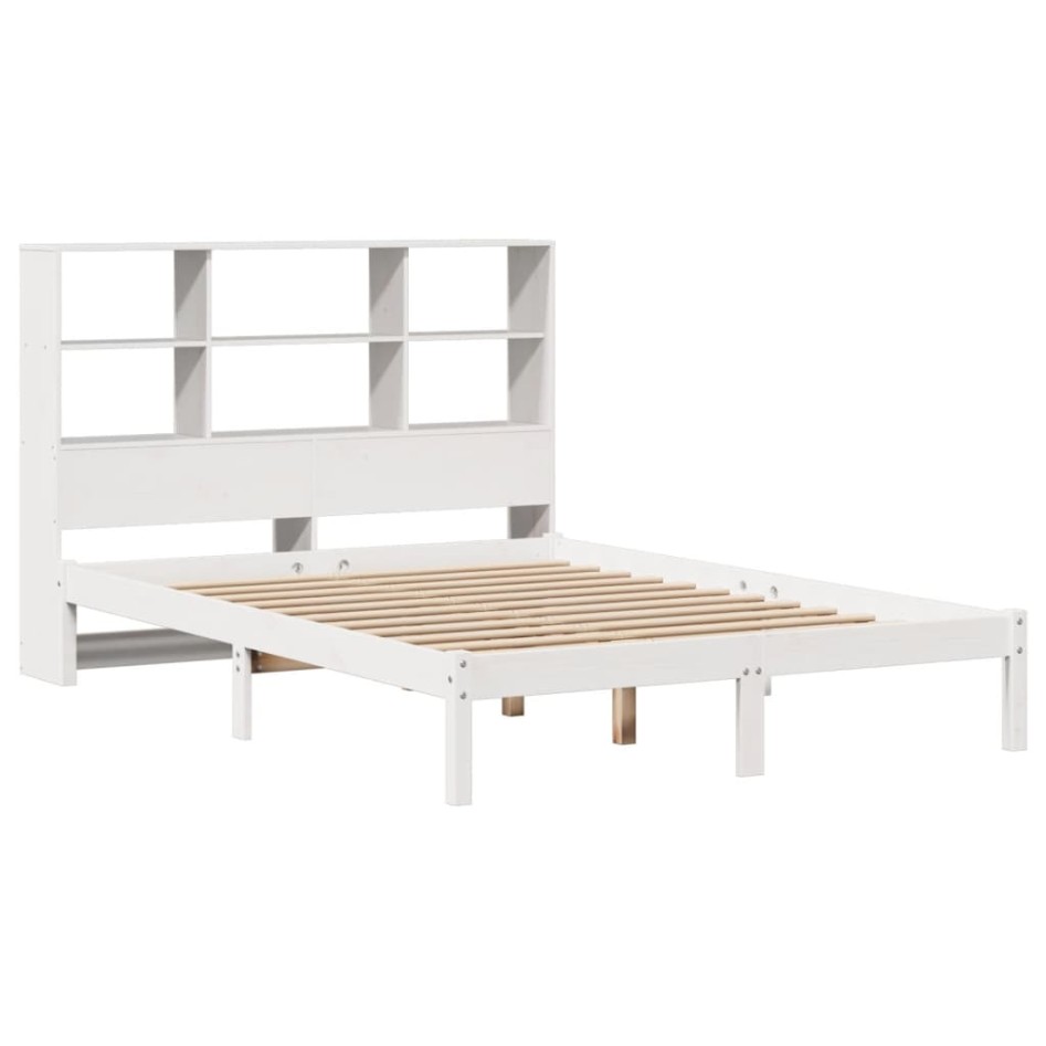 Cama con estantería sin colchón madera maciza blanca 160x200