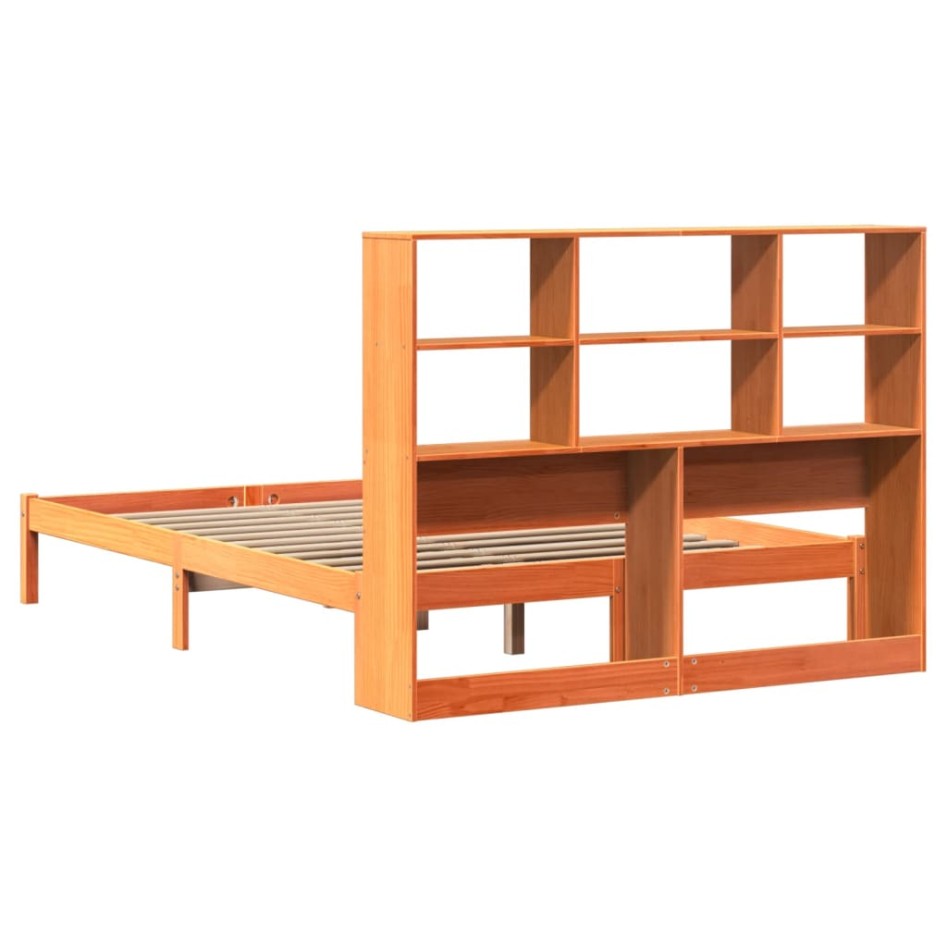 Cama con estantería sin colchón madera maciza marrón 120x190