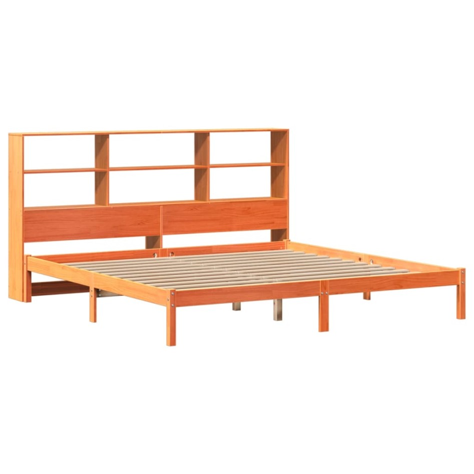 Cama con estantería sin colchón madera maciza marrón 200x200