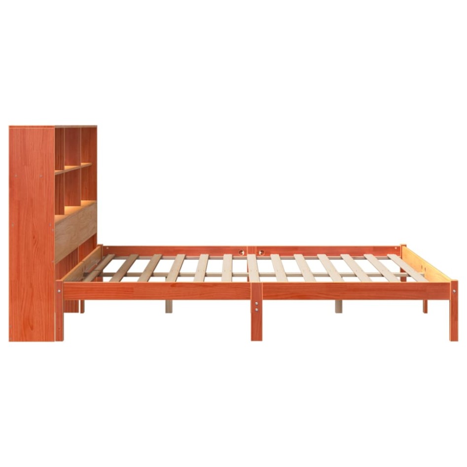 Cama con estantería sin colchón madera maciza marrón 200x200