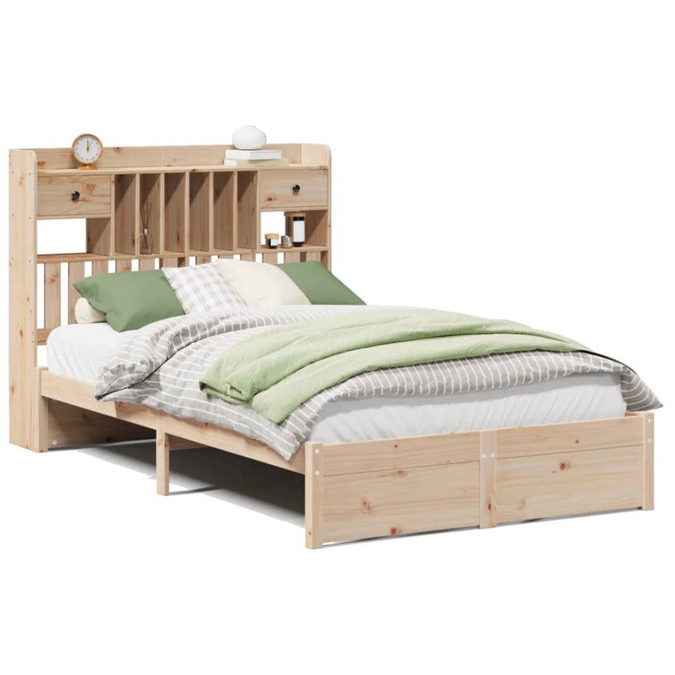 Cama con estantería sin colchón madera maciza de pino